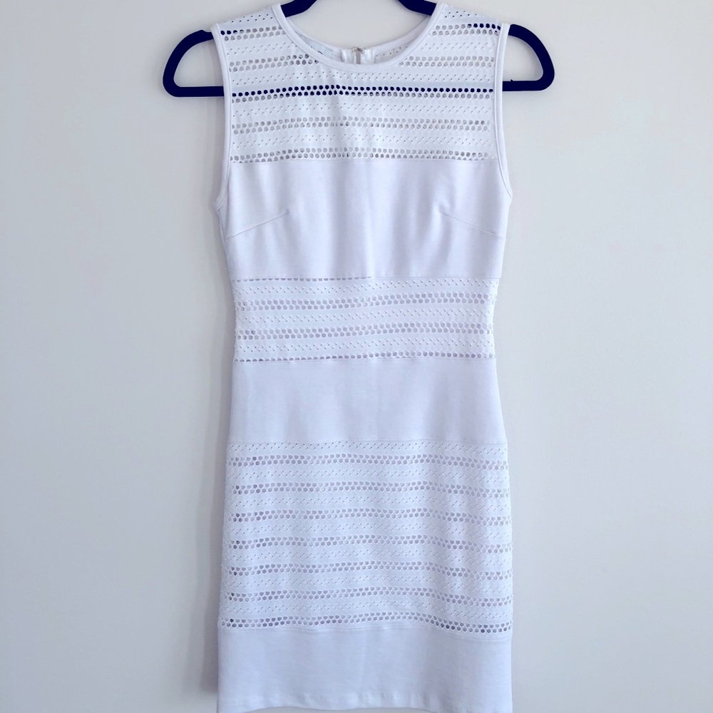 BEBE | White Eyelet Sheath Dress XS